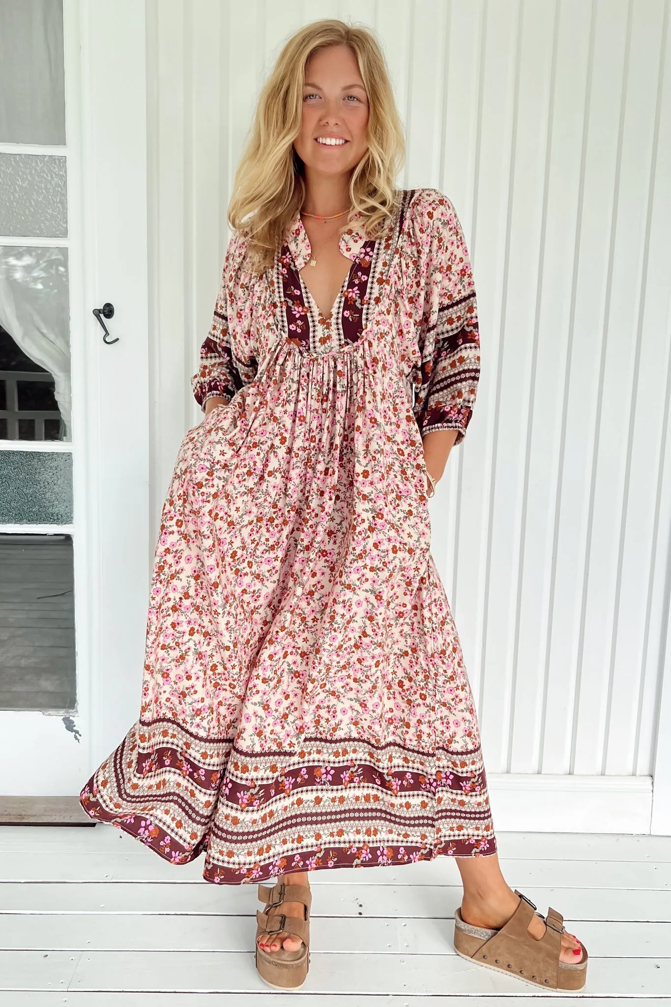 JAASE - Boheme Midi Dress: Piping Defined Bust Slimline Smock Dress in Madelene Print sold by Salty Crush product image thumbnail 2