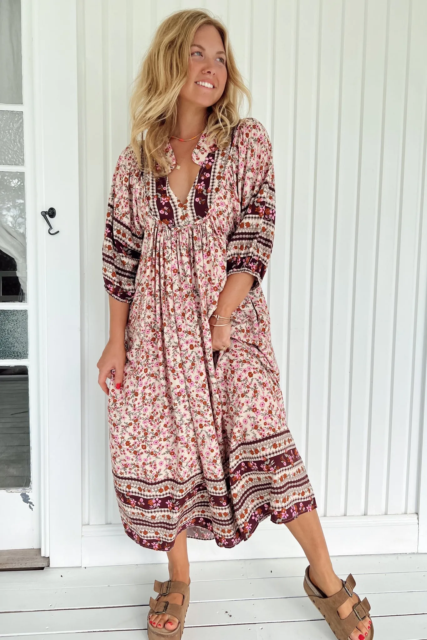 JAASE - Boheme Midi Dress: Piping Defined Bust Slimline Smock Dress in Madelene Print sold by Salty Crush product image thumbnail 4