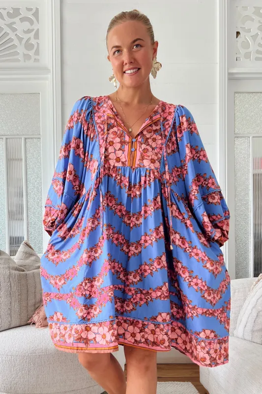 Adela Mini Dress - Oversized Smock Dress with Batwing Sleeves in Little Flowers Print sold by Salty Crush
