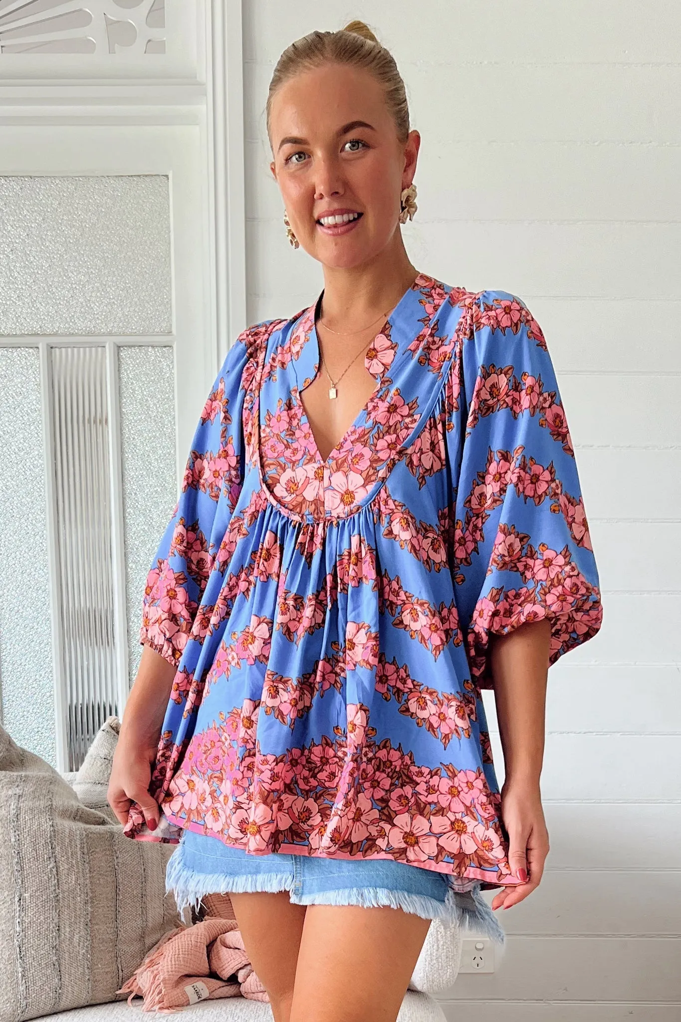 Boheme Blouse - Thick Collar Smock Blouse in Little Flowers Print sold by Salty Crush product image thumbnail 4