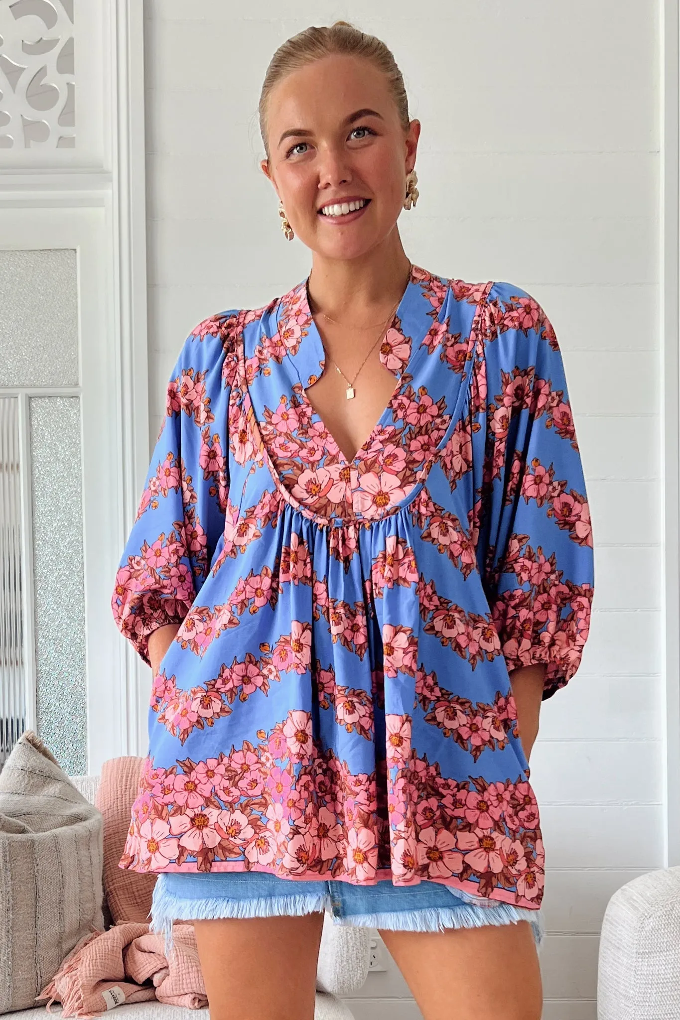 Boheme Blouse - Thick Collar Smock Blouse in Little Flowers Print sold by Salty Crush product image thumbnail 2