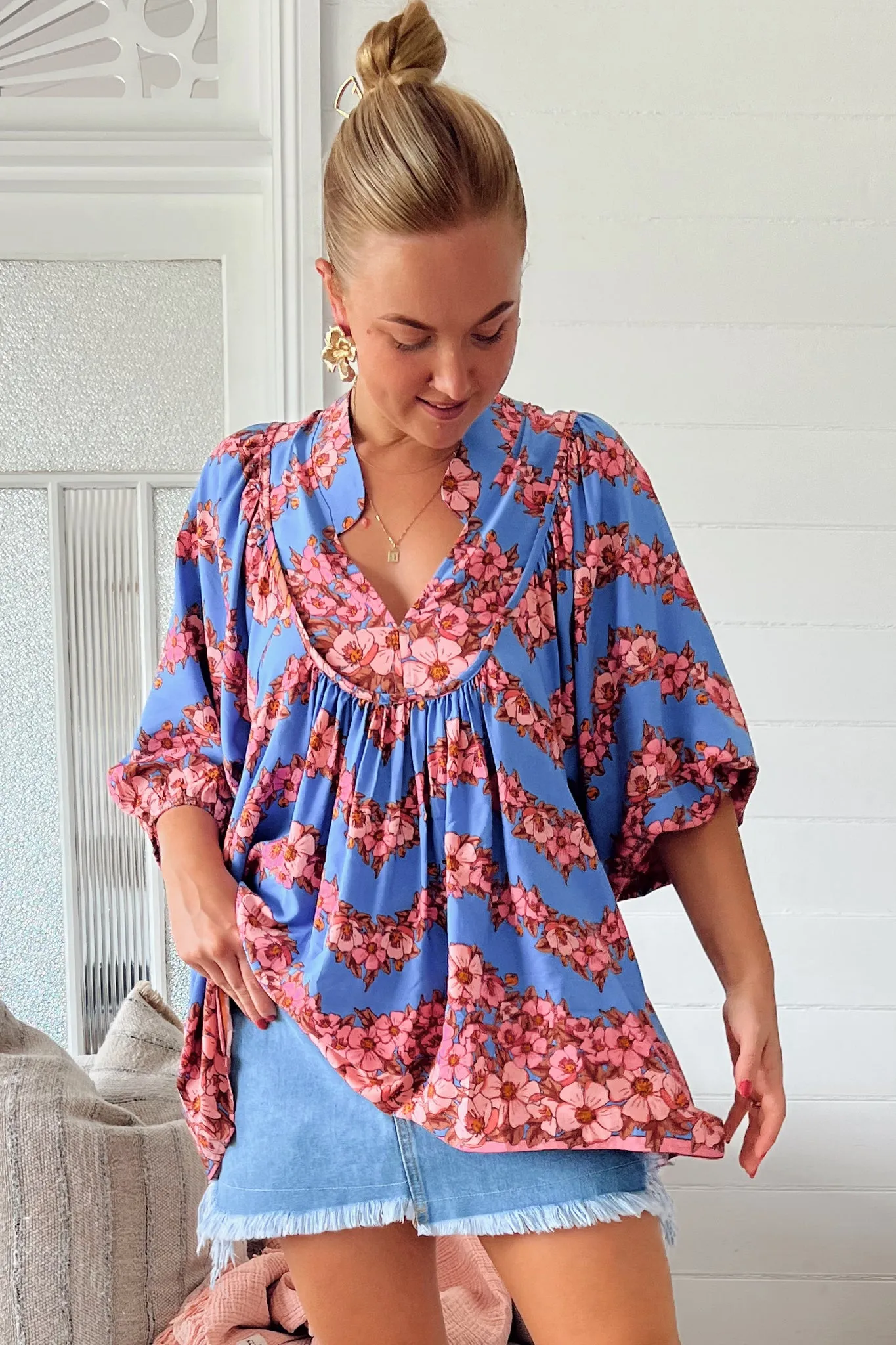 Boheme Blouse - Thick Collar Smock Blouse in Little Flowers Print sold by Salty Crush product image thumbnail 5