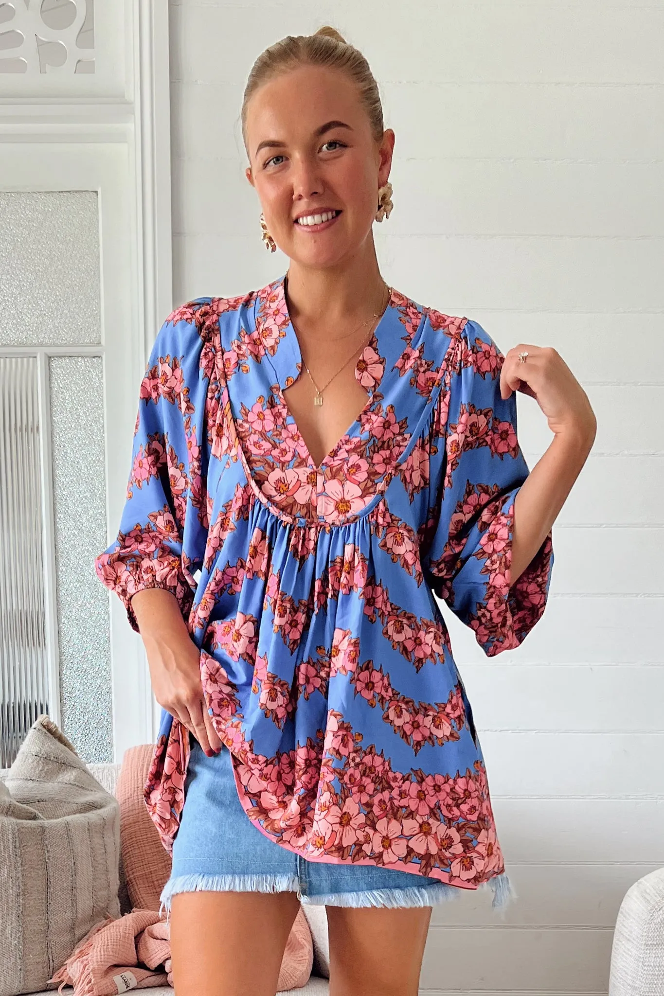 Boheme Blouse - Thick Collar Smock Blouse in Little Flowers Print sold by Salty Crush product image thumbnail 3