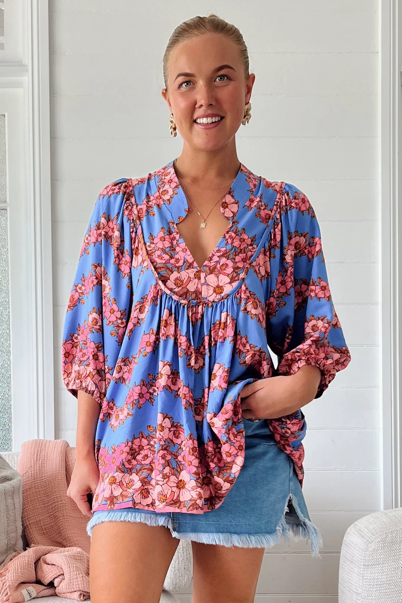 Boheme Blouse - Thick Collar Smock Blouse in Little Flowers Print sold by Salty Crush