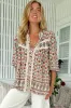 Bee Blouse - Lace Decal Button Down 3/4 Sleeve Blouse in Harlowe Print sold by Salty Crush