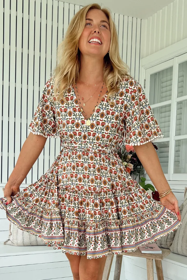 JAASE - Daya Mini Dress: V Neck Mini Dress with Balloon Sleeves in Harlowe Print sold by Salty Crush product image thumbnail 3