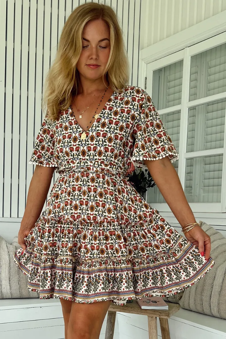 JAASE - Daya Mini Dress: V Neck Mini Dress with Balloon Sleeves in Harlowe Print sold by Salty Crush product image thumbnail 4