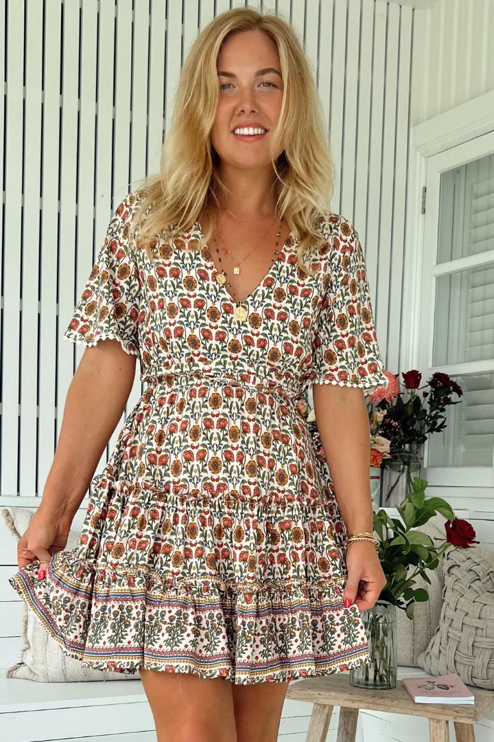 JAASE - Daya Mini Dress: V Neck Mini Dress with Balloon Sleeves in Harlowe Print sold by Salty Crush product image thumbnail 2