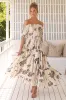 JAASE - Claudette Maxi Dress: On or Off Shoulder Elasticated Bodice Short Balloon Sleeve Dress in Serene Print sold by Salty Crush