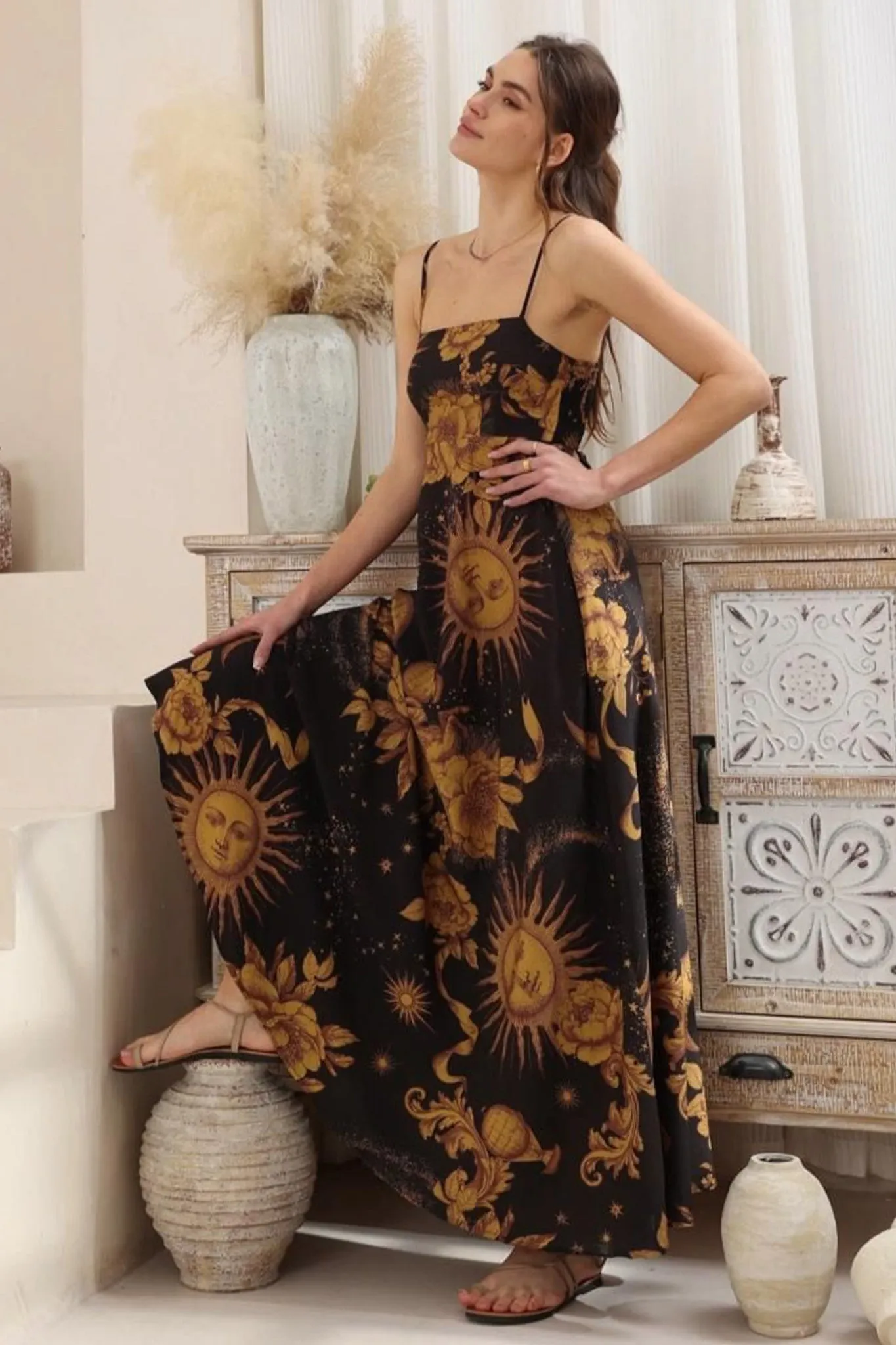 Bonita Maxi Dress: Spaghetti Strap Sun Dress in Goldie Print sold by Salty Crush product image thumbnail 2