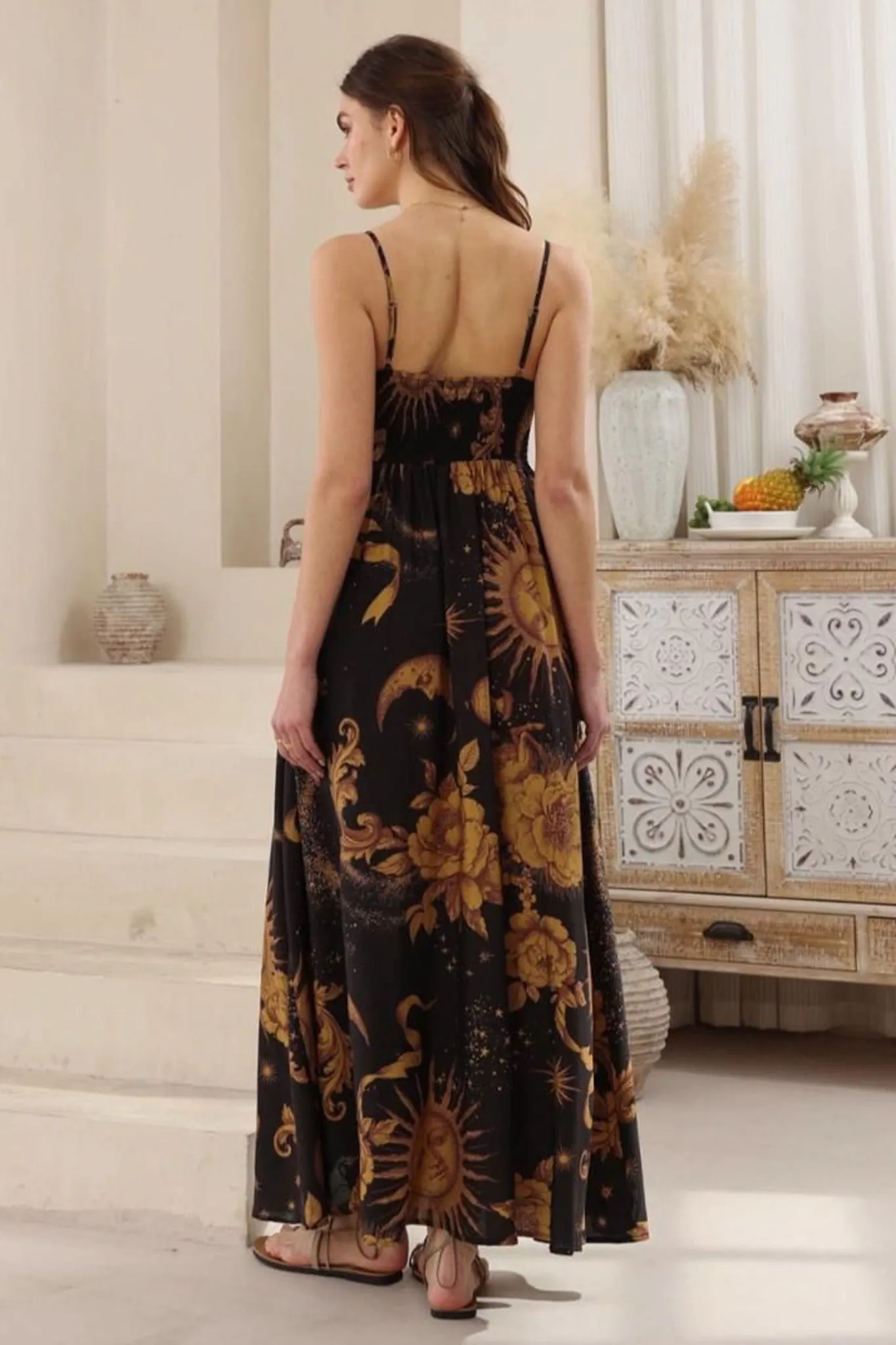 Bonita Maxi Dress: Spaghetti Strap Sun Dress in Goldie Print sold by Salty Crush product image thumbnail 4