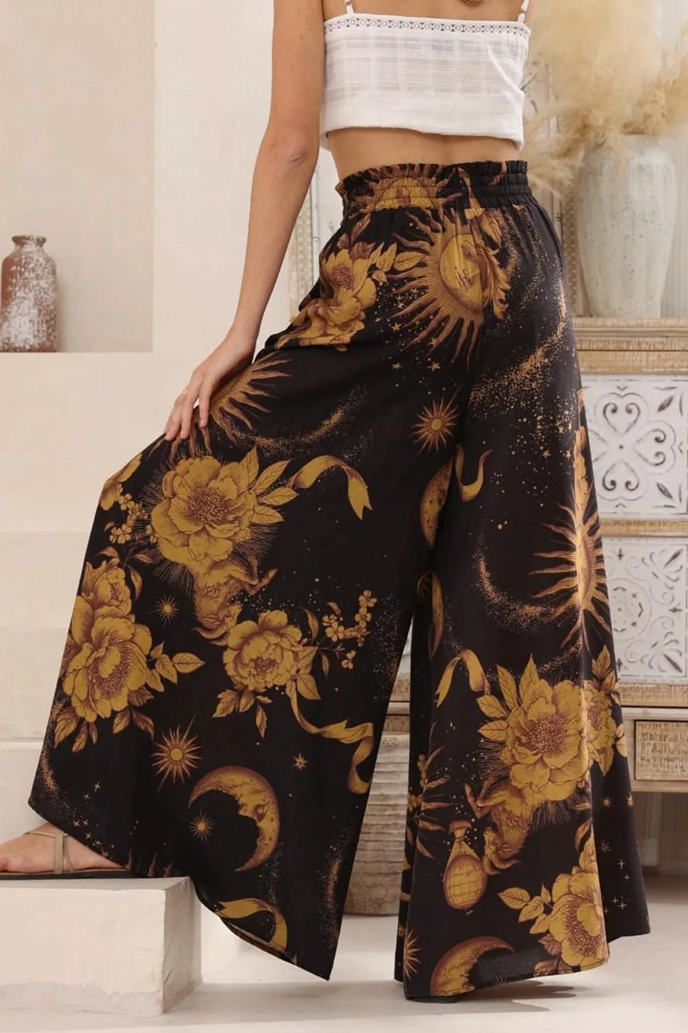 Charli Pants - Paper Bag High Waisted Wide Leg Pants in Goldie Print sold by Salty Crush product image thumbnail 3