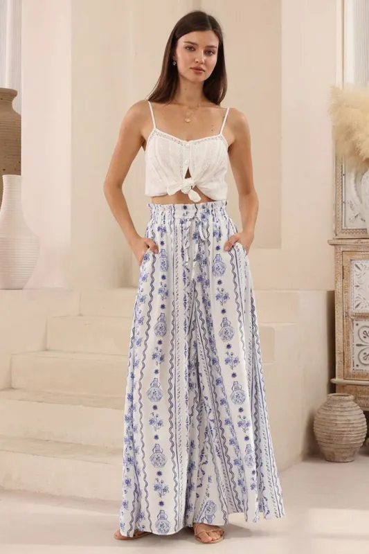 Charli Pants -  Paper Bag High Waisted Wide Leg Pants in Mabel Print sold by Salty Crush