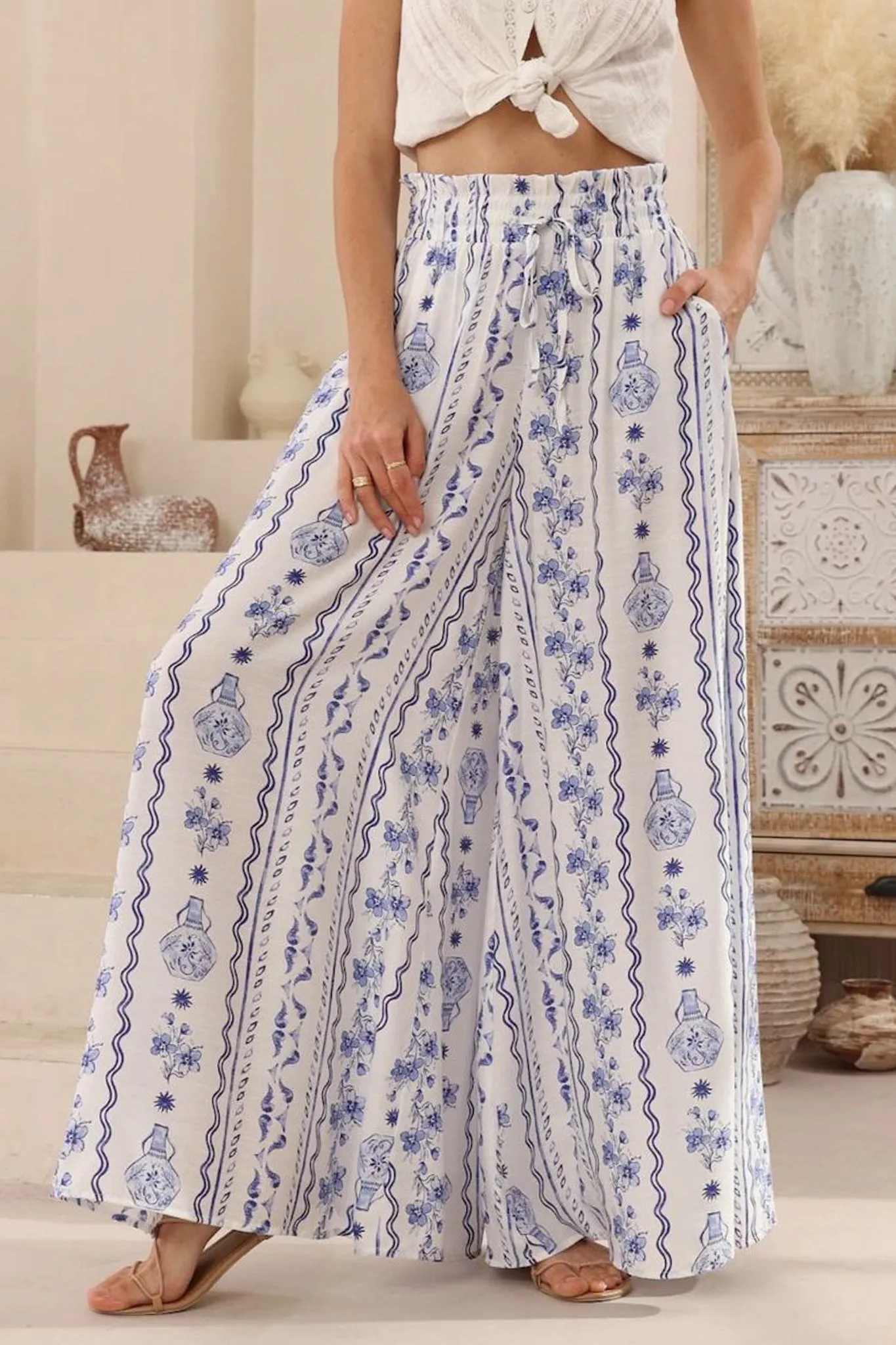 Charli Pants - Paper Bag High Waisted Wide Leg Pants in Mabel Print sold by Salty Crush product image thumbnail 2