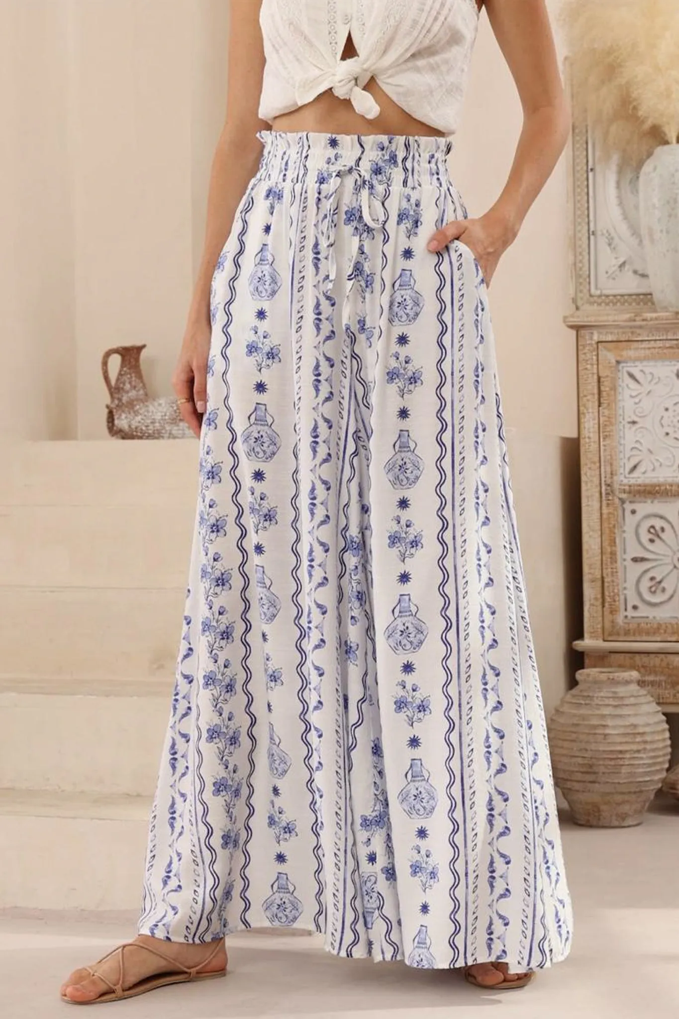 Charli Pants - Paper Bag High Waisted Wide Leg Pants in Mabel Print sold by Salty Crush product image thumbnail 3