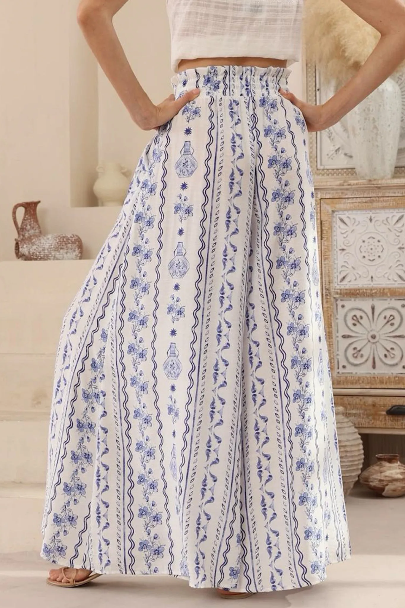 Charli Pants - Paper Bag High Waisted Wide Leg Pants in Mabel Print sold by Salty Crush product image thumbnail 4