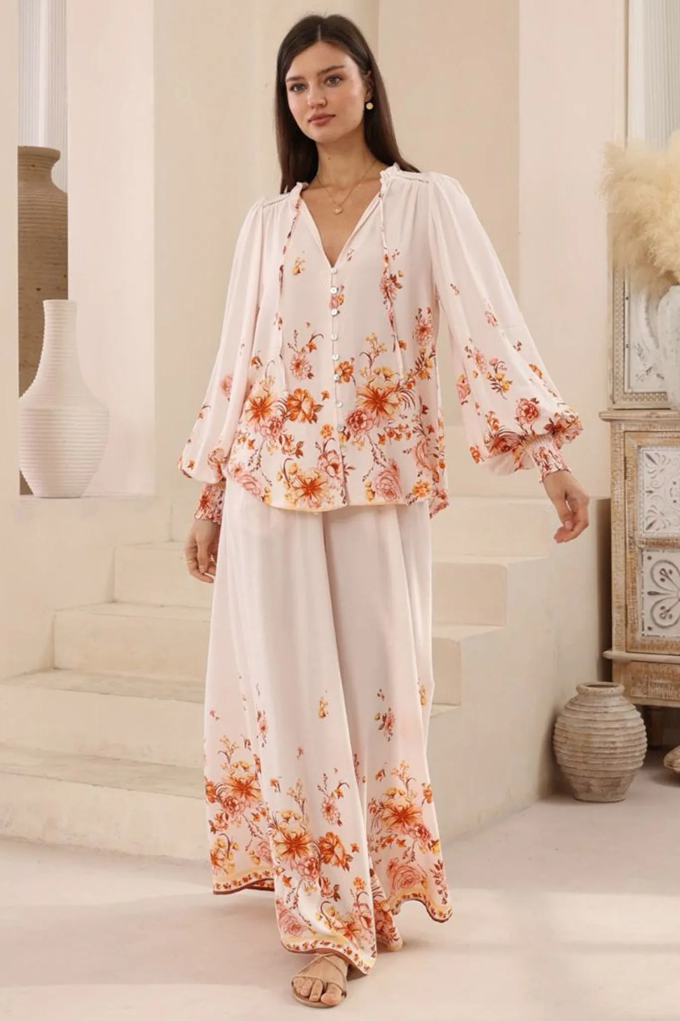 Violet Blouse - Frill Collar Button Down Balloon Sleeve Shirt In Harlie Print sold by Salty Crush product image thumbnail 3