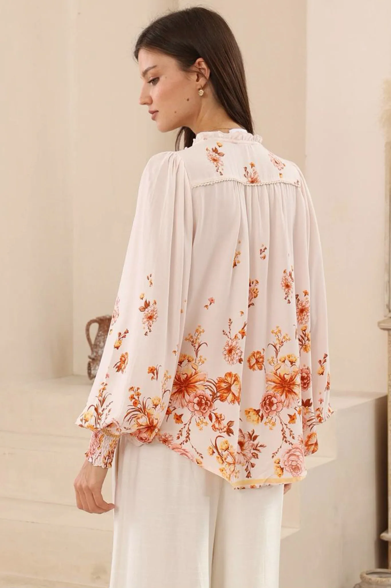 Violet Blouse - Frill Collar Button Down Balloon Sleeve Shirt In Harlie Print sold by Salty Crush product image thumbnail 5