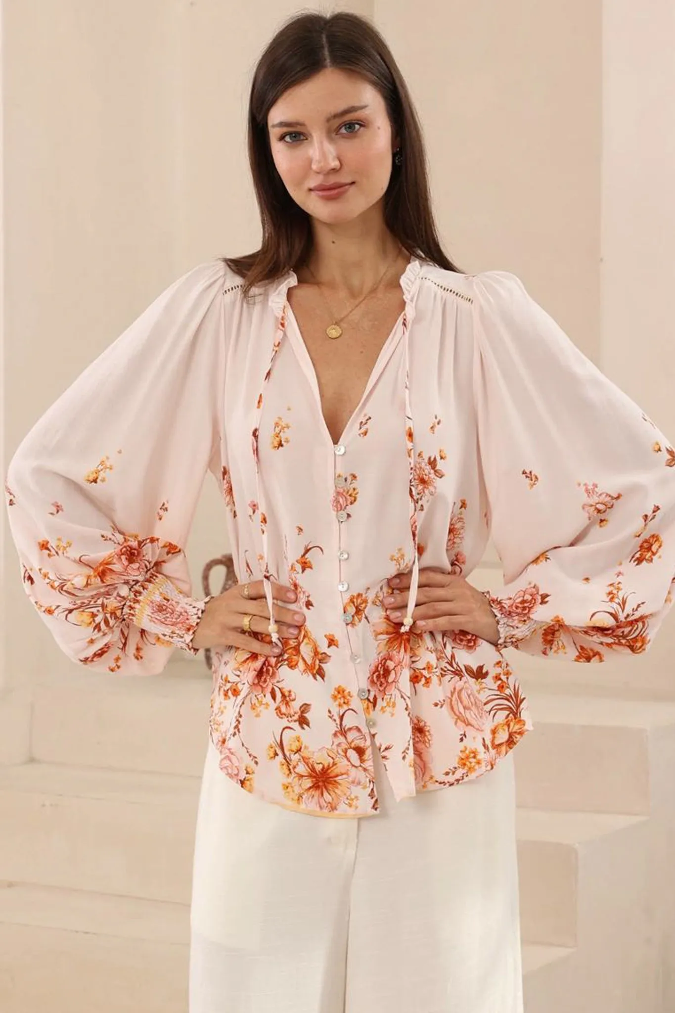 Violet Blouse - Frill Collar Button Down Balloon Sleeve Shirt In Harlie Print sold by Salty Crush