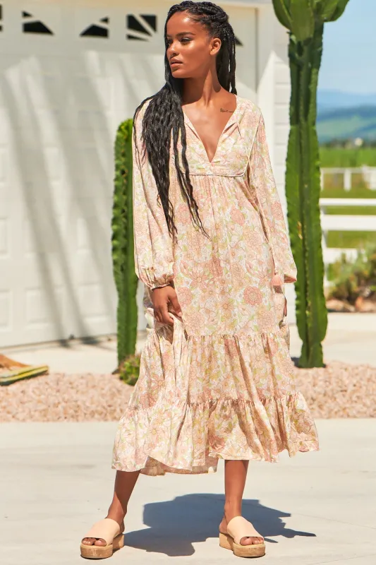 Liliana Midi Dress - V Neckline with Long Sleeves with Elastic Cuffs Dress in Tigerlily Print sold by Salty Crush