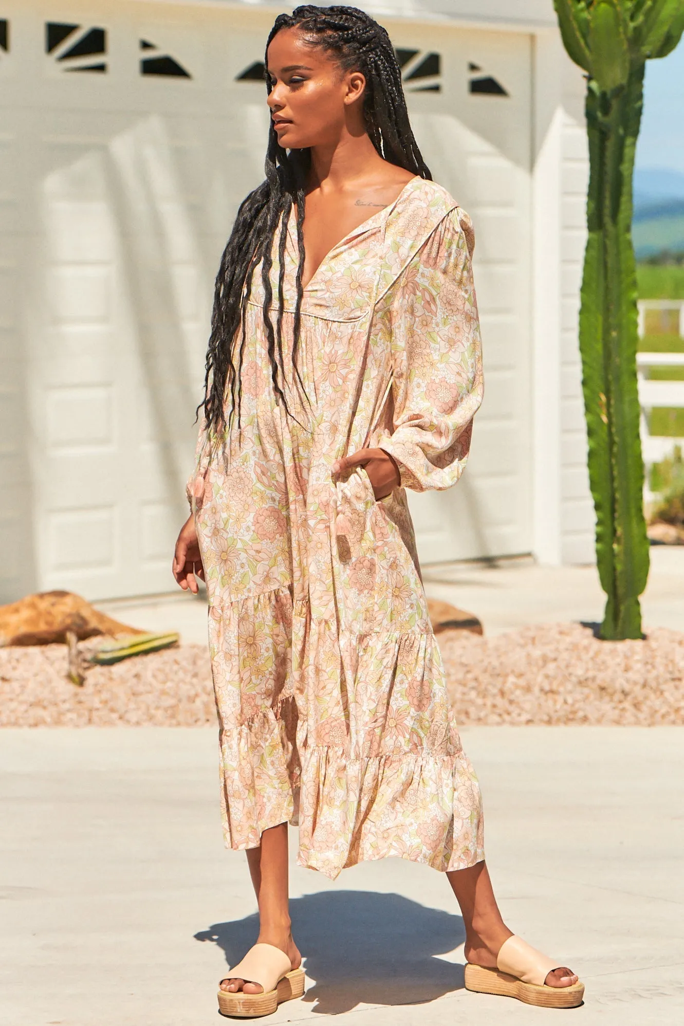 Liliana Midi Dress - V Neckline with Long Sleeves with Elastic Cuffs Dress in Tigerlily Print sold by Salty Crush product image thumbnail 2