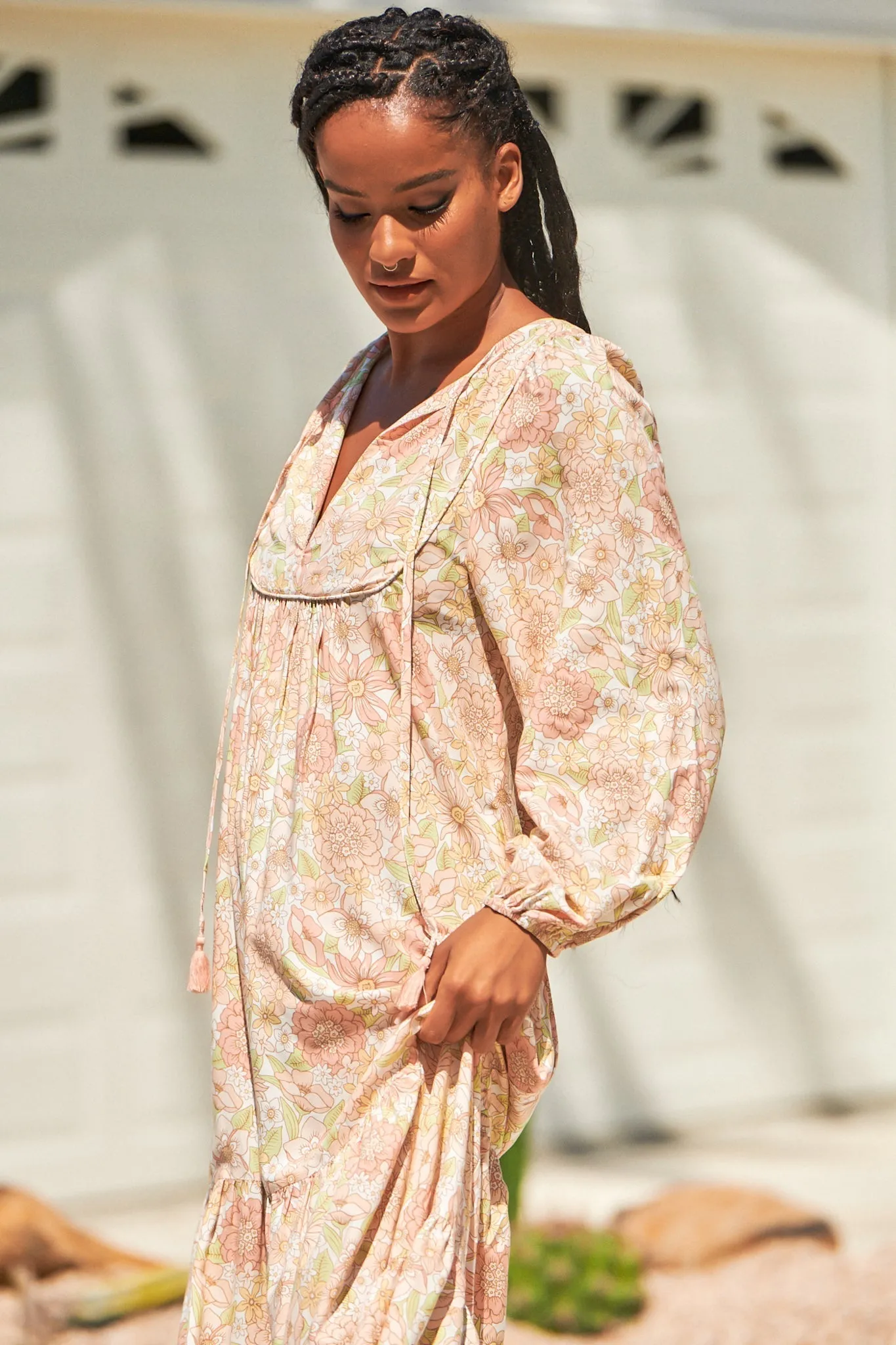 Liliana Midi Dress - V Neckline with Long Sleeves with Elastic Cuffs Dress in Tigerlily Print sold by Salty Crush product image thumbnail 3