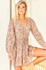Day Mini Dress - V Neckline with Buttoned Bodice Dress in Amity Print sold by Salty Crush