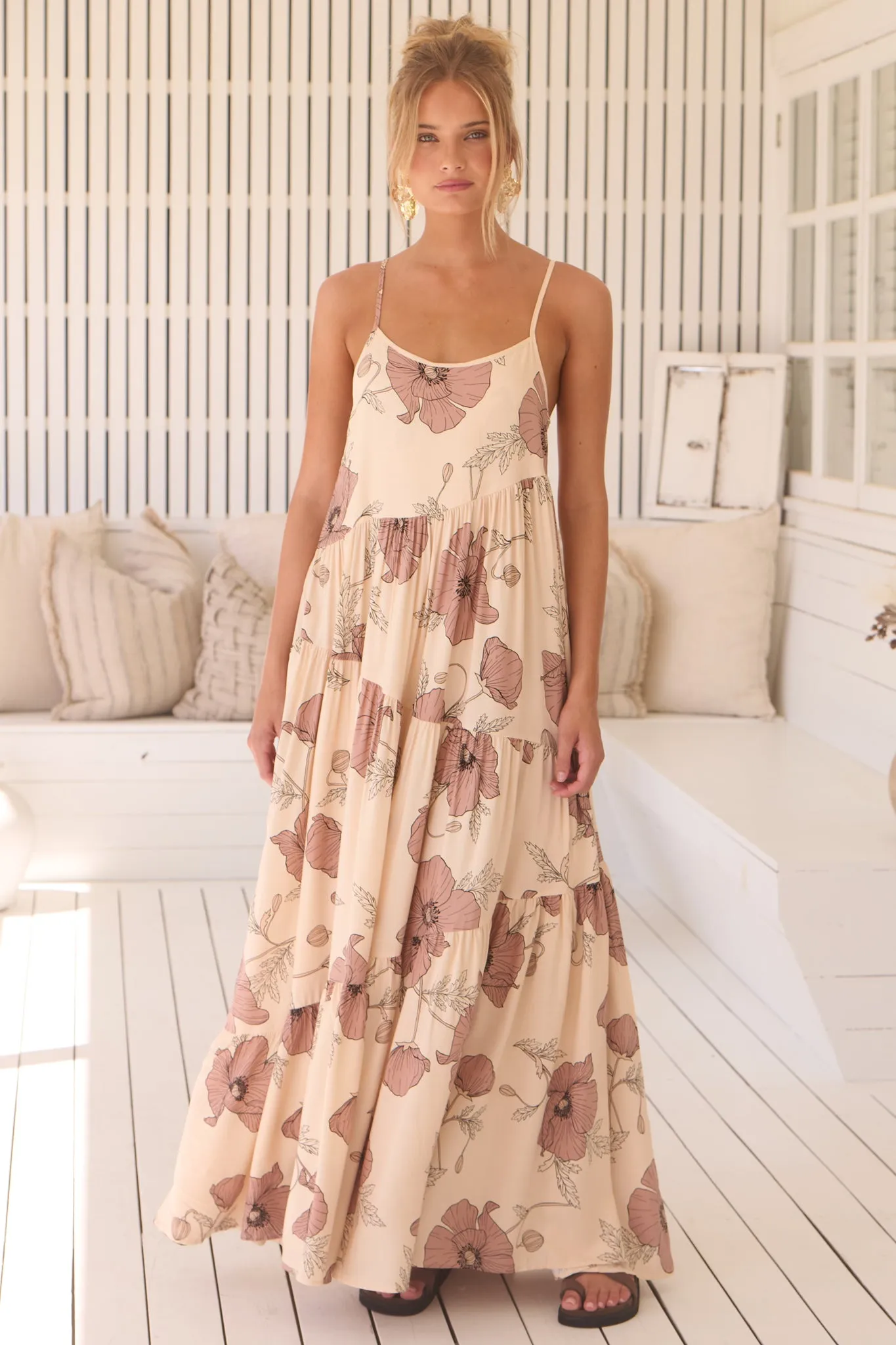 Winona Maxi Dress - Spaghetti Strap Tiered Dress in April Print sold by Salty Crush product image thumbnail 5