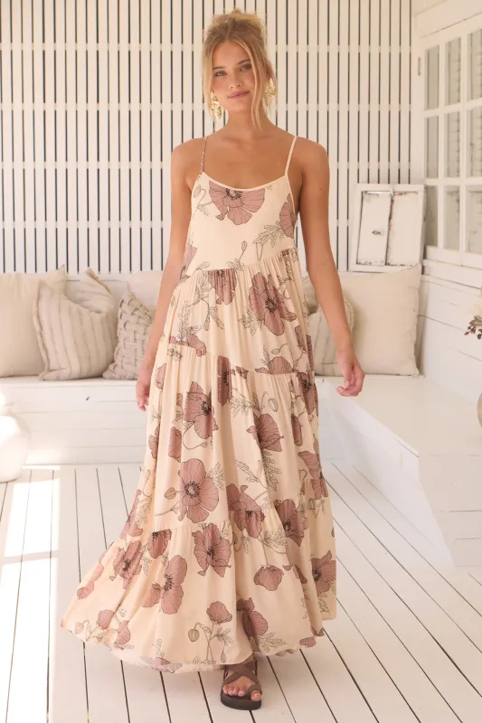 Winona Maxi Dress - Spaghetti Strap Tiered Dress in April Print sold by Salty Crush