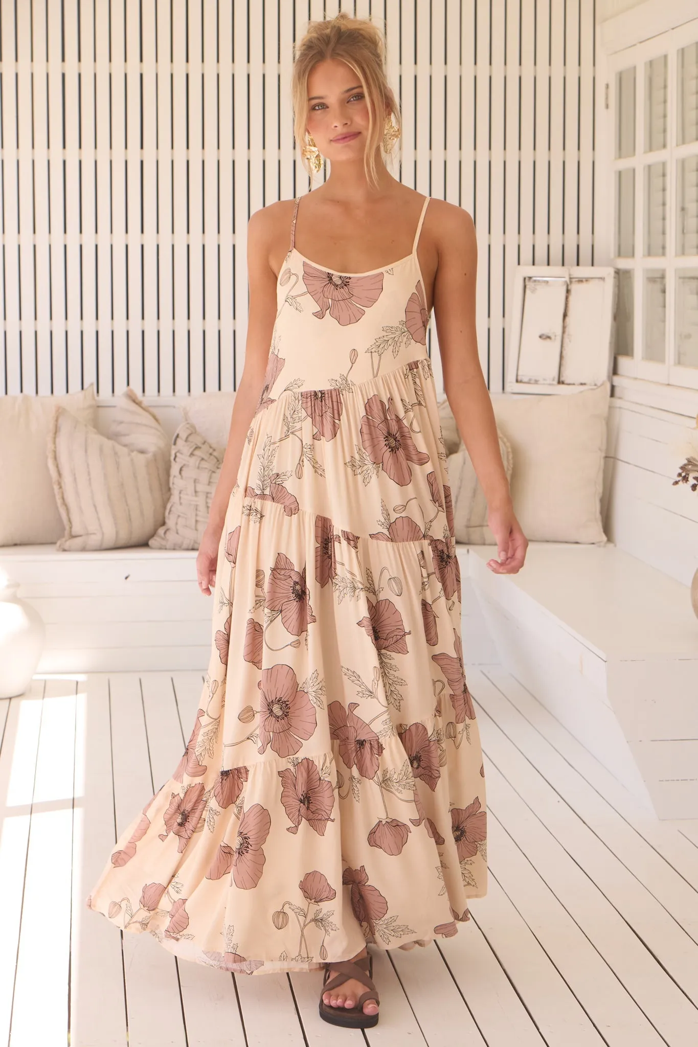 Winona Maxi Dress - Spaghetti Strap Tiered Dress in April Print sold by Salty Crush