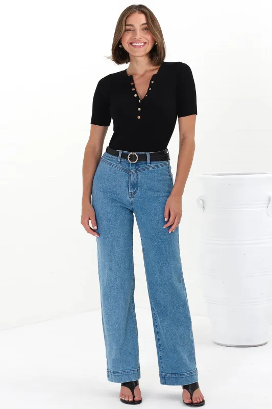 Ashton Jeans - High Waisted Wide Leg Jeans in Medium Wash Denim sold by Salty Crush
