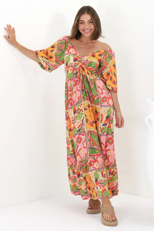 Yanna Maxi Dress - On or Off Shoulder A Line Dress with Elasticated Back in Labelle Print Peach sold by Salty Crush