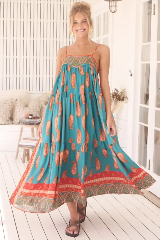 Alexia Maxi Dress - Adjustable Strap Tiered Sun Dress with Pockets in Melody Print sold by Salty Crush