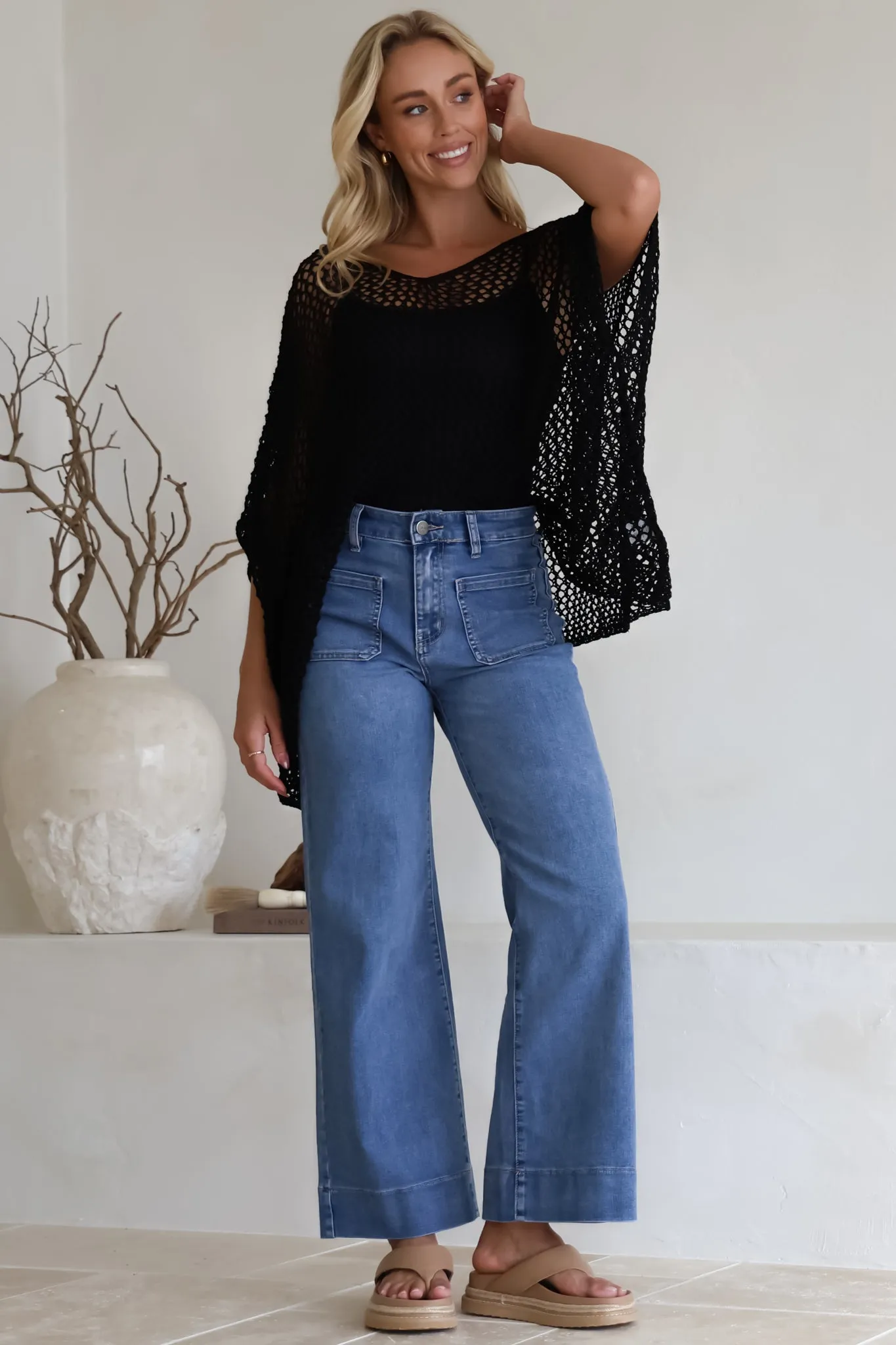 Kiran Knit Top - Open Knit Slouch Top in Black sold by Salty Crush product image thumbnail 3