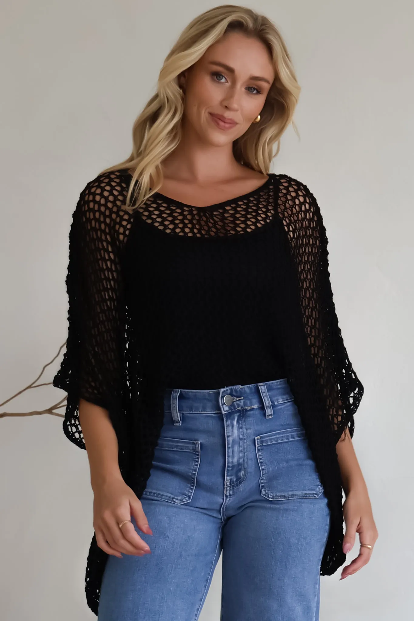 Kiran Knit Top - Open Knit Slouch Top in Black sold by Salty Crush product image thumbnail 2