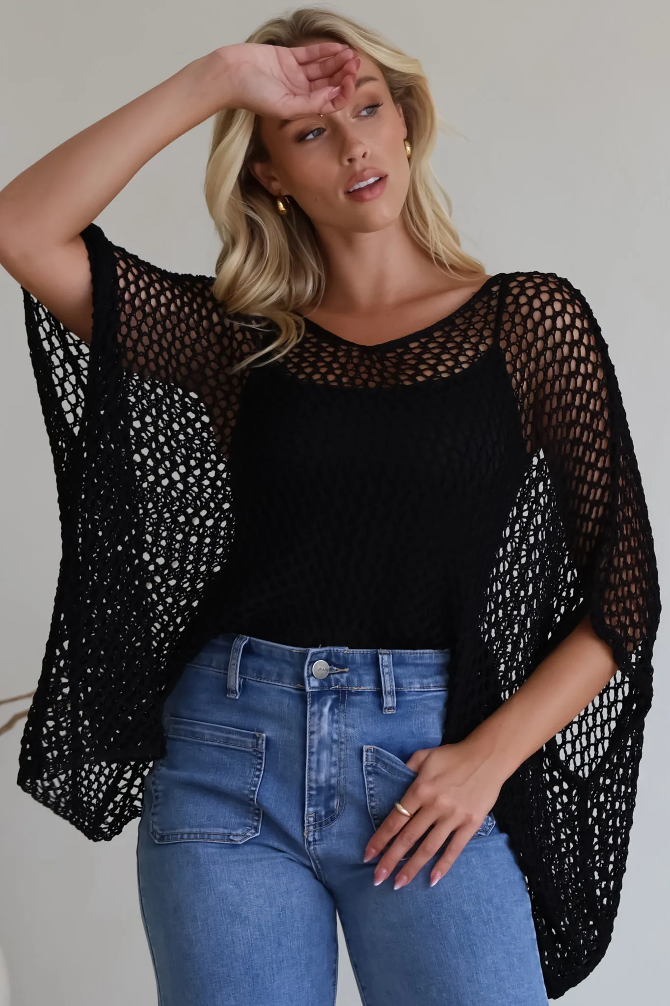 Kiran Knit Top - Open Knit Slouch Top in Black sold by Salty Crush