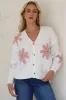 Daisy Belle Cardigan - Cropped Thick Knit Cardigan with Flower Decals in White sold by Salty Crush