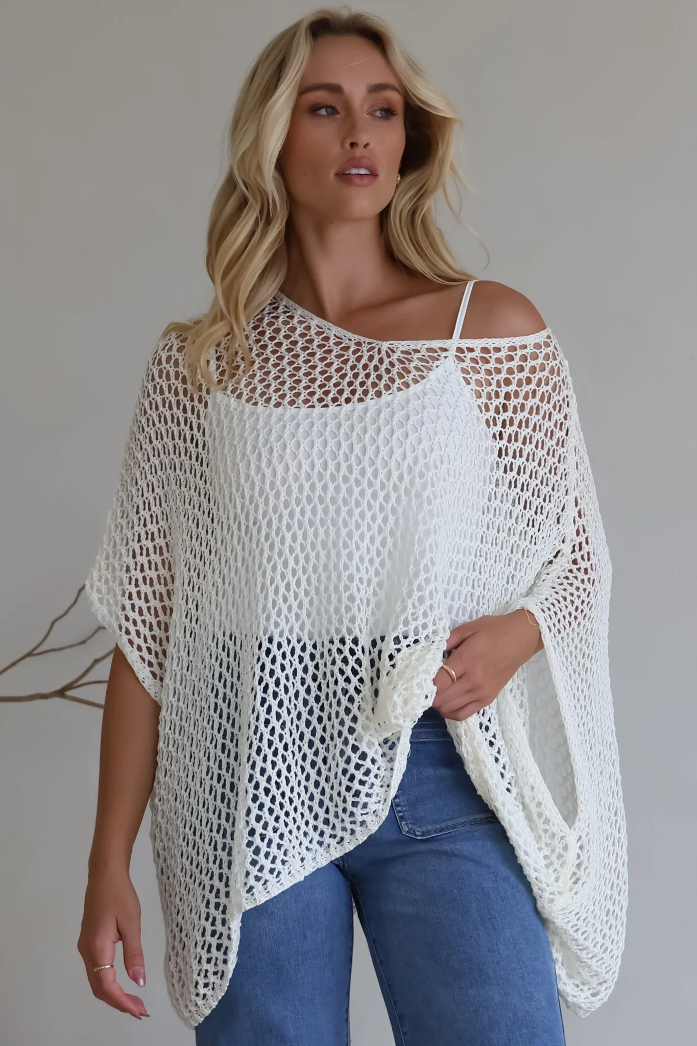 Kiran Knit Top - Open Knit Slouch Top in Off White sold by Salty Crush product image thumbnail 3