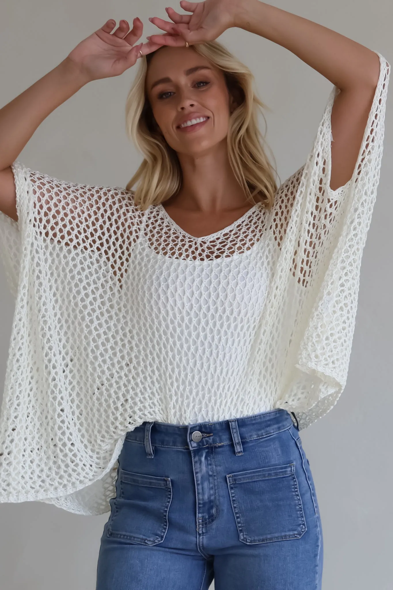 Kiran Knit Top - Open Knit Slouch Top in Off White sold by Salty Crush product image thumbnail 2