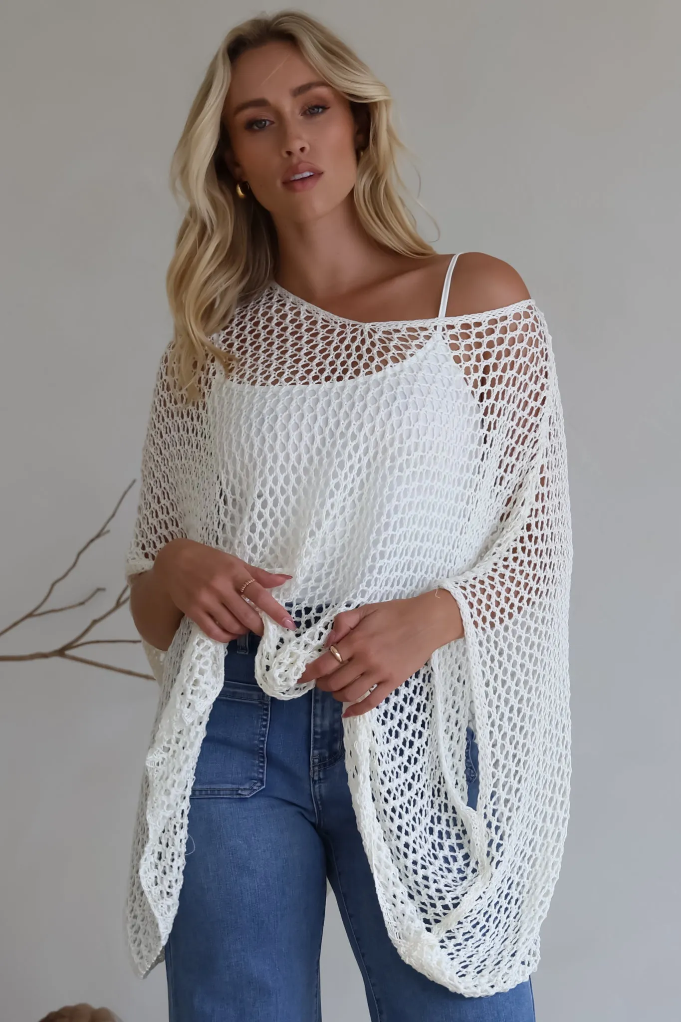 Kiran Knit Top - Open Knit Slouch Top in Off White sold by Salty Crush
