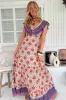Ema Maxi Dress - Frill Neckline A-Line Maxi Dress in Bohemia Print sold by Salty Crush