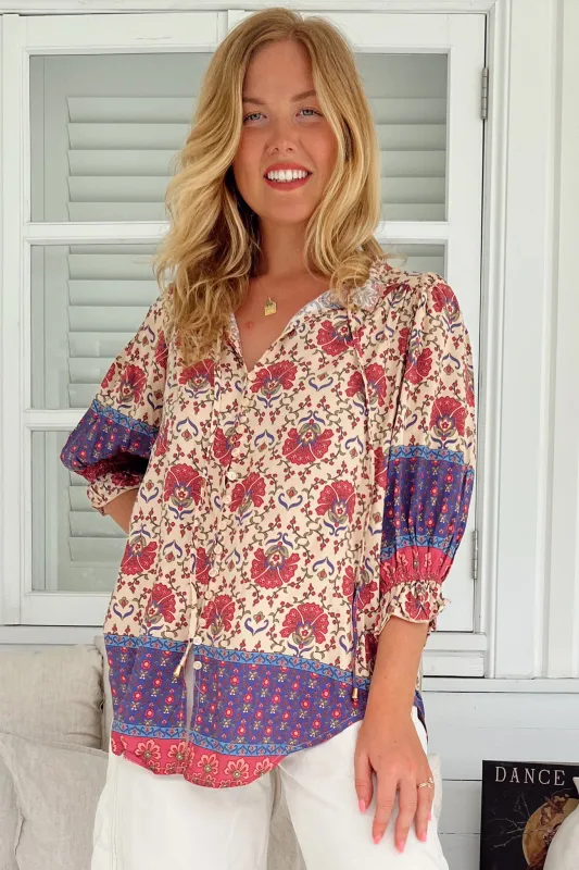 Mason Blouse - Scoop Hemline Button Down Blouse in Bohemia Print sold by Salty Crush