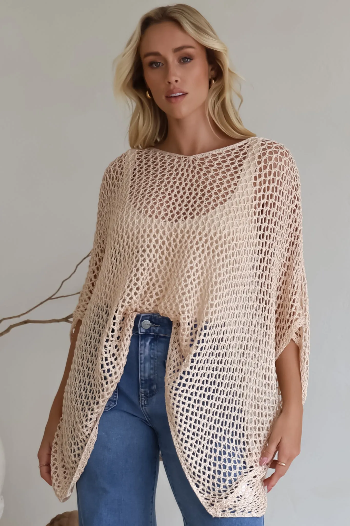 Kiran Knit Top - Open Knit Slouch Top in Cream sold by Salty Crush product image thumbnail 5