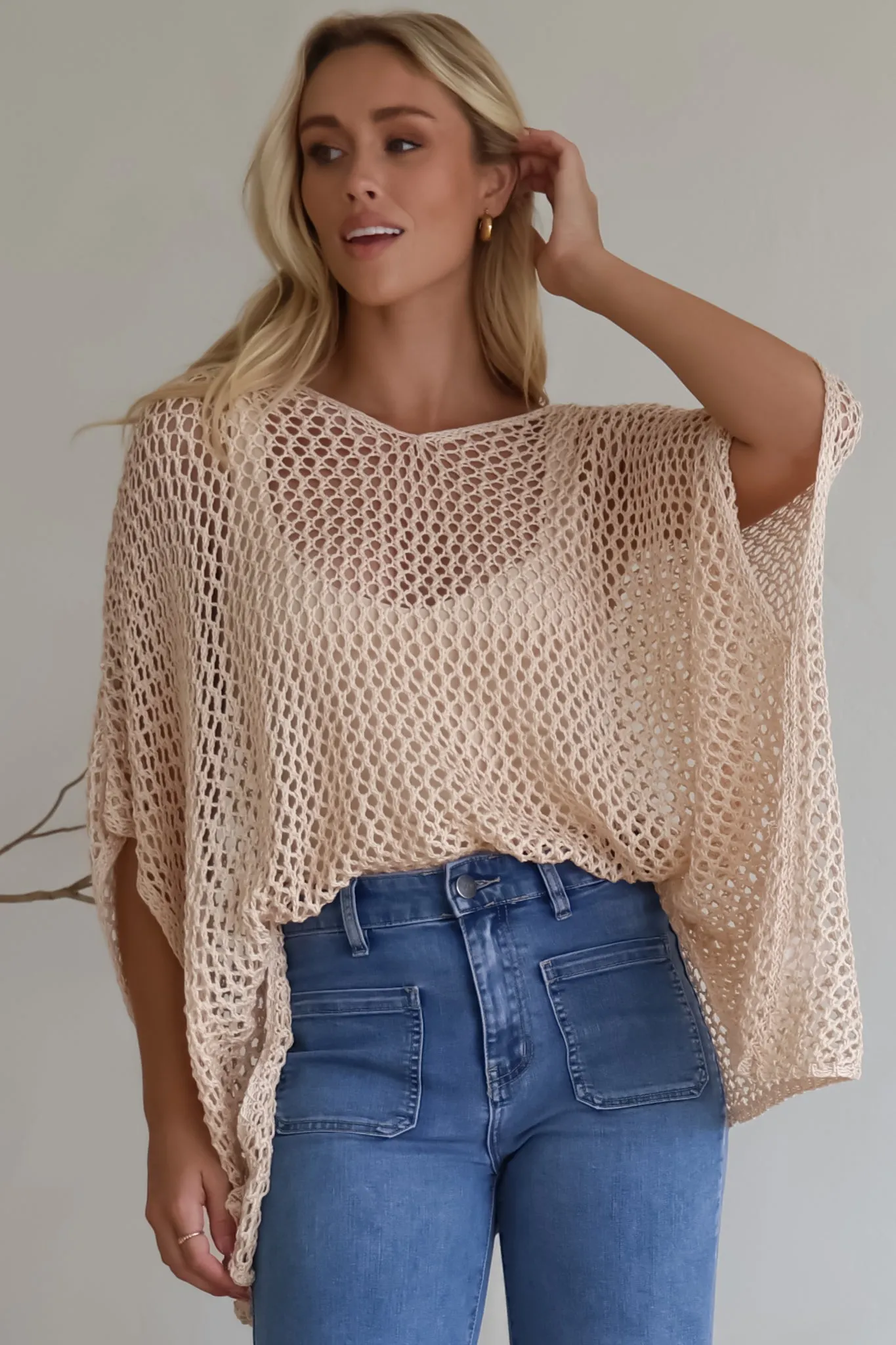 Kiran Knit Top - Open Knit Slouch Top in Cream sold by Salty Crush product image thumbnail 3