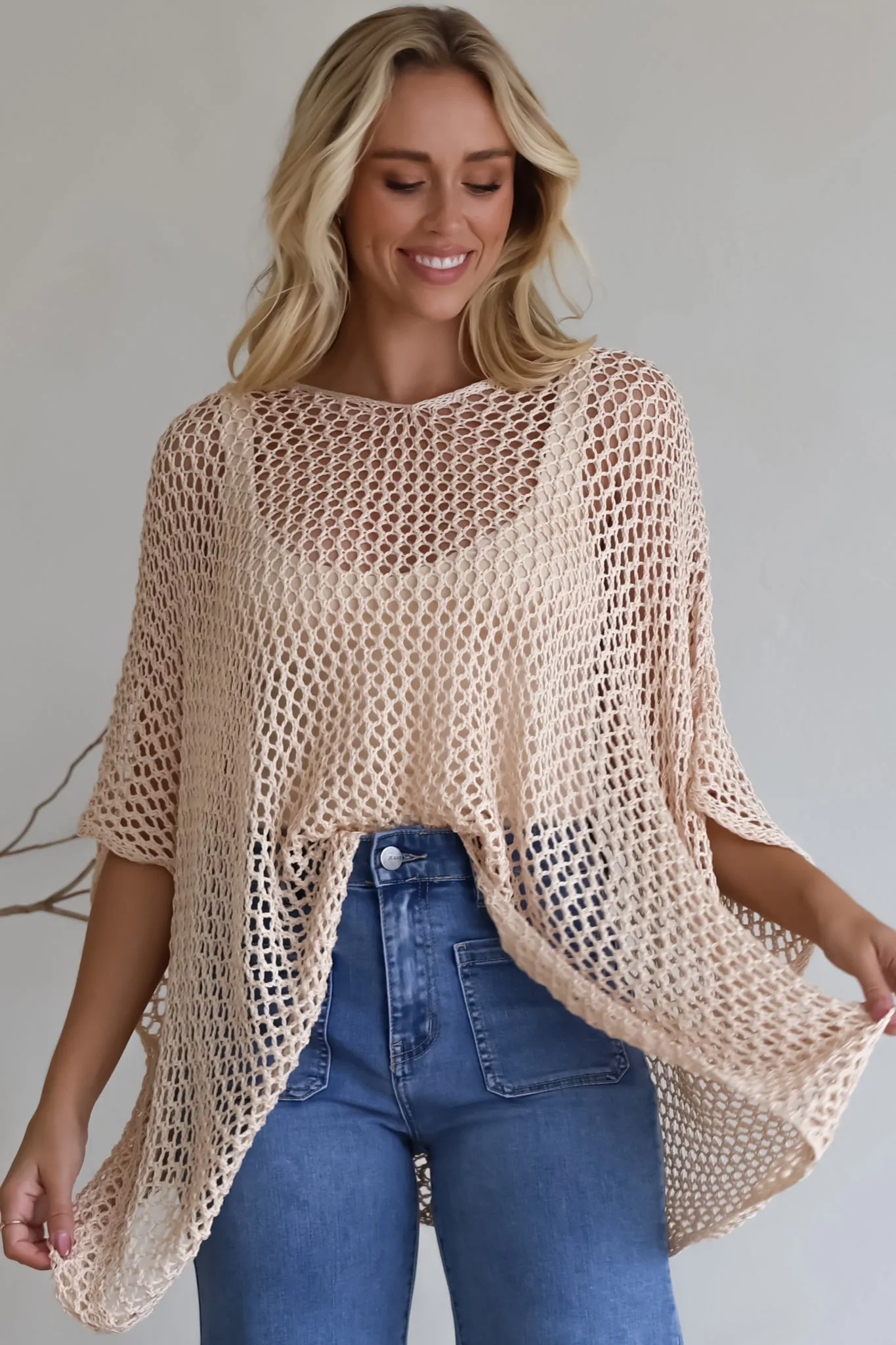 Kiran Knit Top - Open Knit Slouch Top in Cream sold by Salty Crush product image thumbnail 4