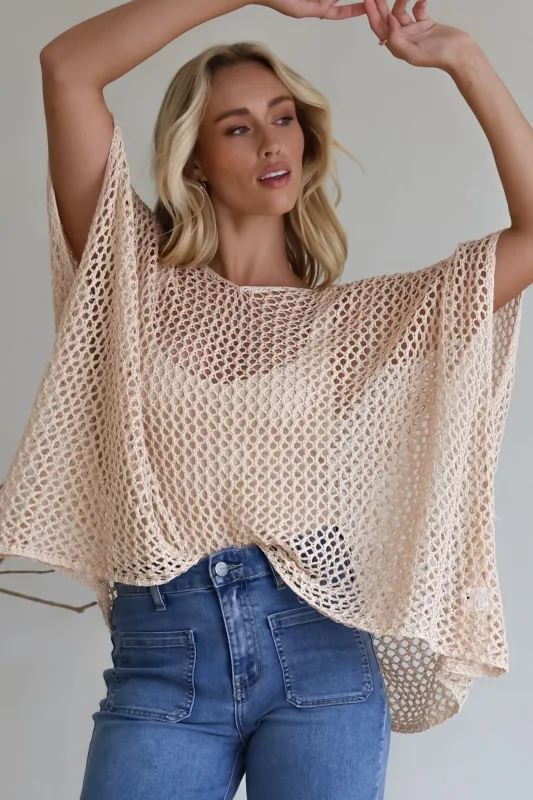 Kiran Knit Top - Open Knit Slouch Top in Cream sold by Salty Crush