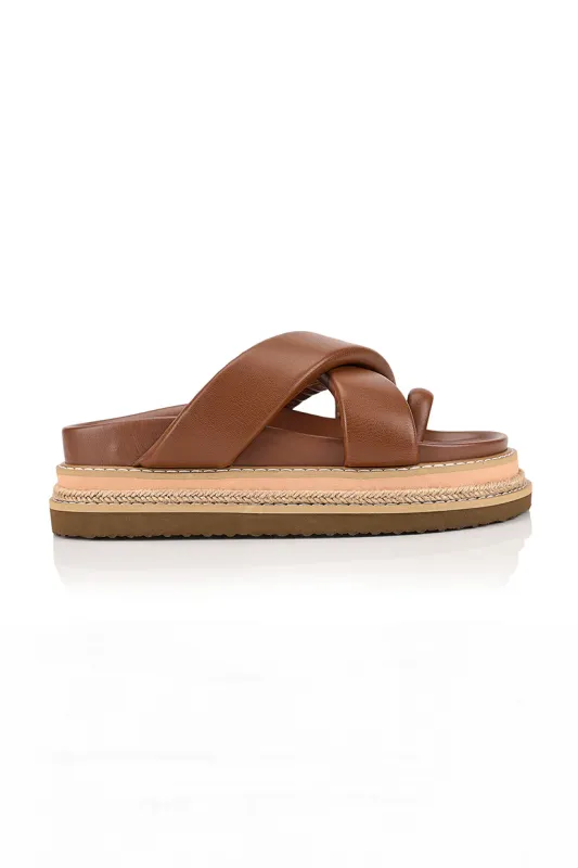 Thelma Flatform Slides - Cognac Brown sold by Salty Crush