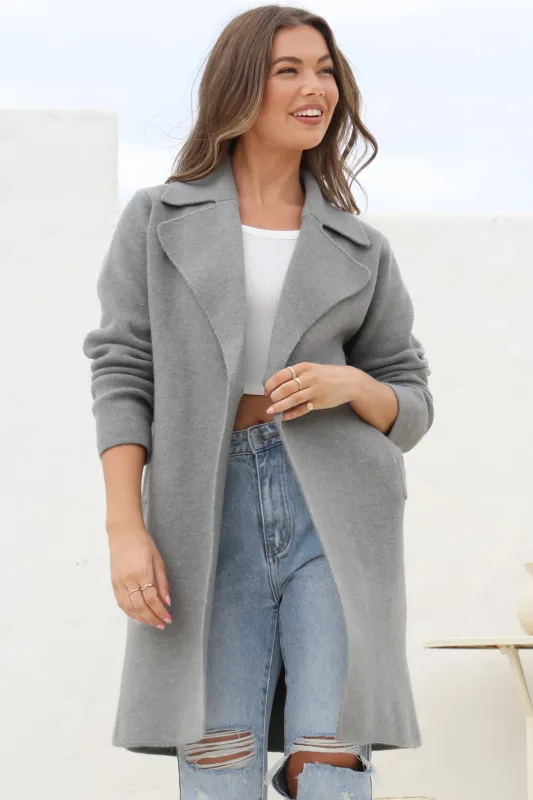 Evander Cardigan - Collared Button Closure Coatigan in Grey sold by Salty Crush