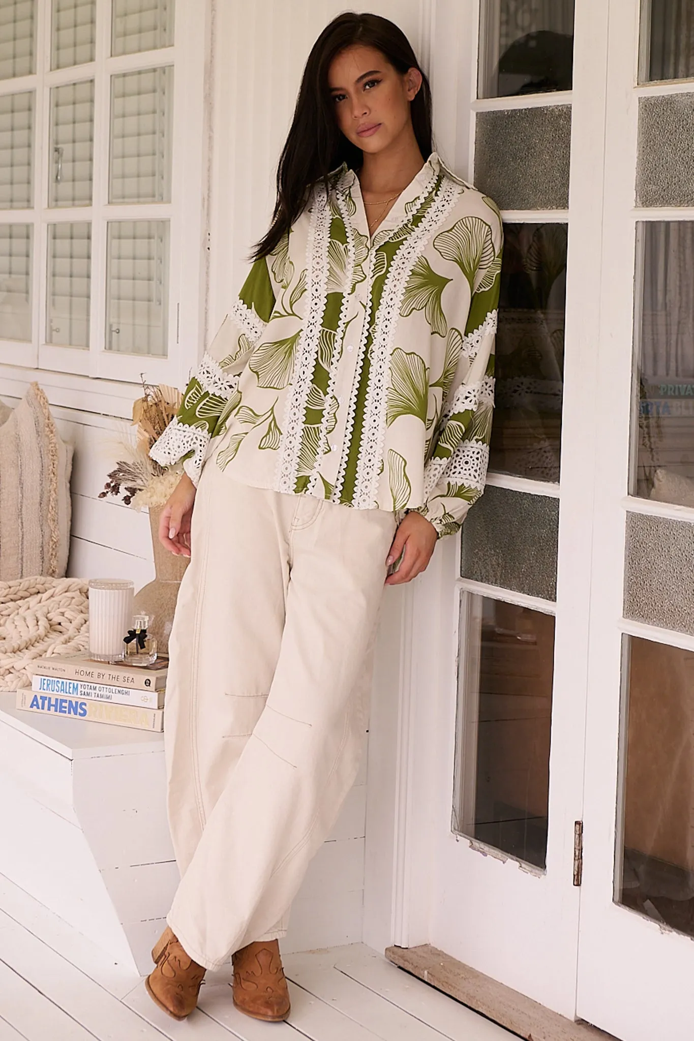 Viola Blouse - Collared Lace Spliced Button Down Blouse in Emery Print sold by Salty Crush product image thumbnail 2