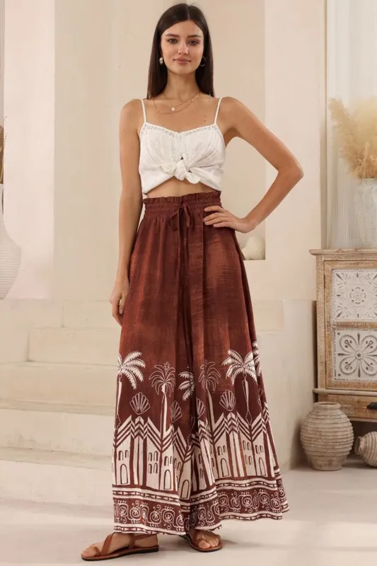 Charli Pants -  Paper Bag High Waisted Wide Leg Pants in Harlow Print sold by Salty Crush